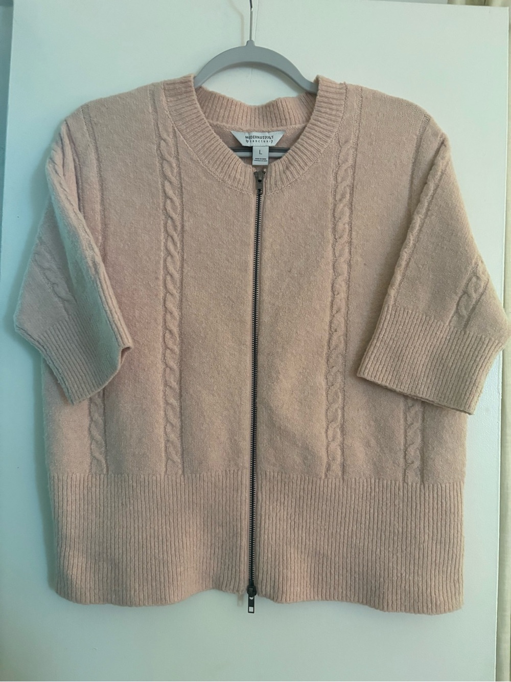 Modern Supply by Sanctuary Blush Short-Sleeve Cable Zip Sweater